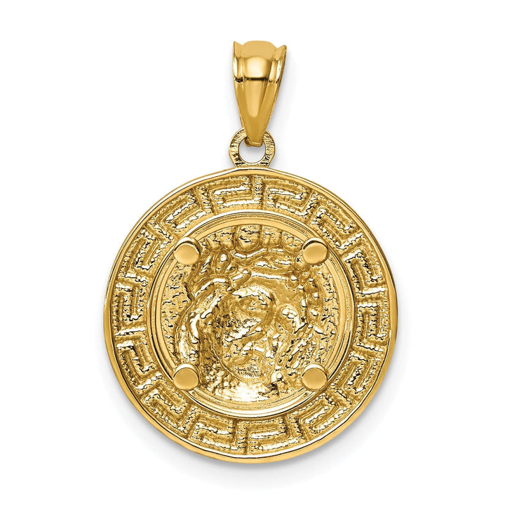 Lovely Rita's Pendants & Charms 14K Yellow Gold Classic Rhodium Polished Greek Key Jesus Medal