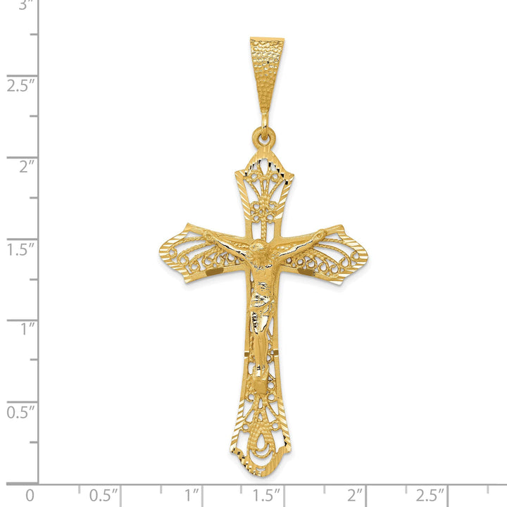 Lovely Rita's Pendants & Charms 14K Yellow Gold Classic Satin Diamond-Cut Iona Crucifix Cross