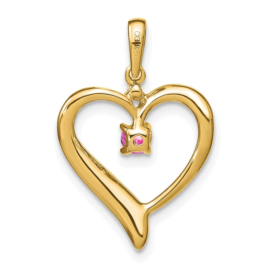 Lovely Rita's Pendants & Charms 14k Yellow Gold Created Pink Sapphire and Diamond Heart Pendant