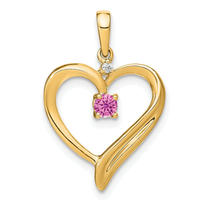 Lovely Rita's Pendants & Charms 14k Yellow Gold Created Pink Sapphire and Diamond Heart Pendant