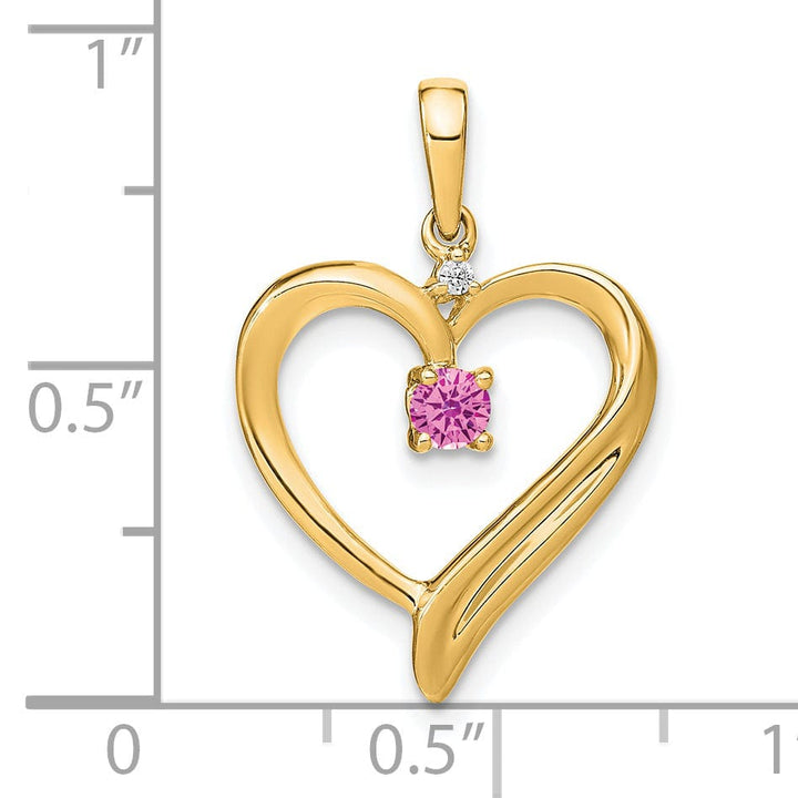 Lovely Rita's Pendants & Charms 14k Yellow Gold Created Pink Sapphire and Diamond Heart Pendant