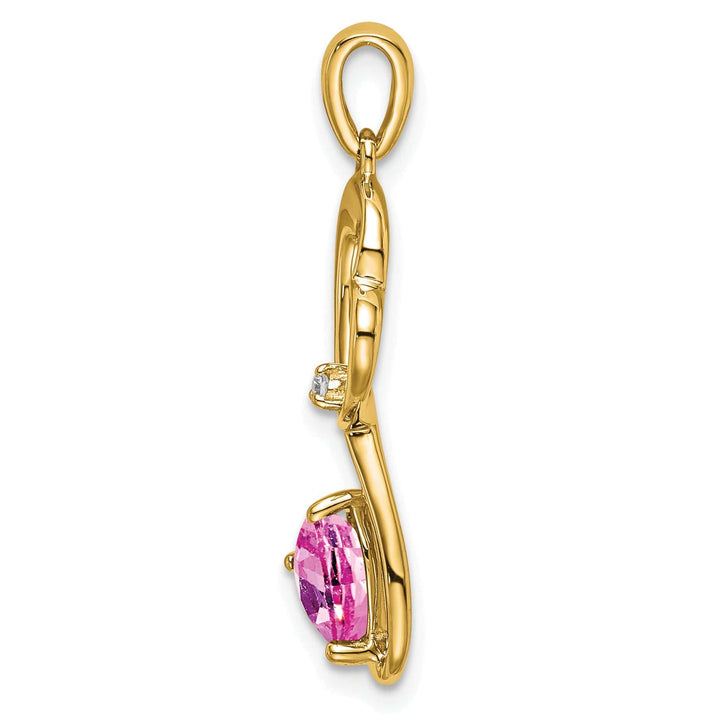 Lovely Rita's Pendants & Charms 14k Yellow Gold Created Pink Sapphire Diamond Heart Pendant