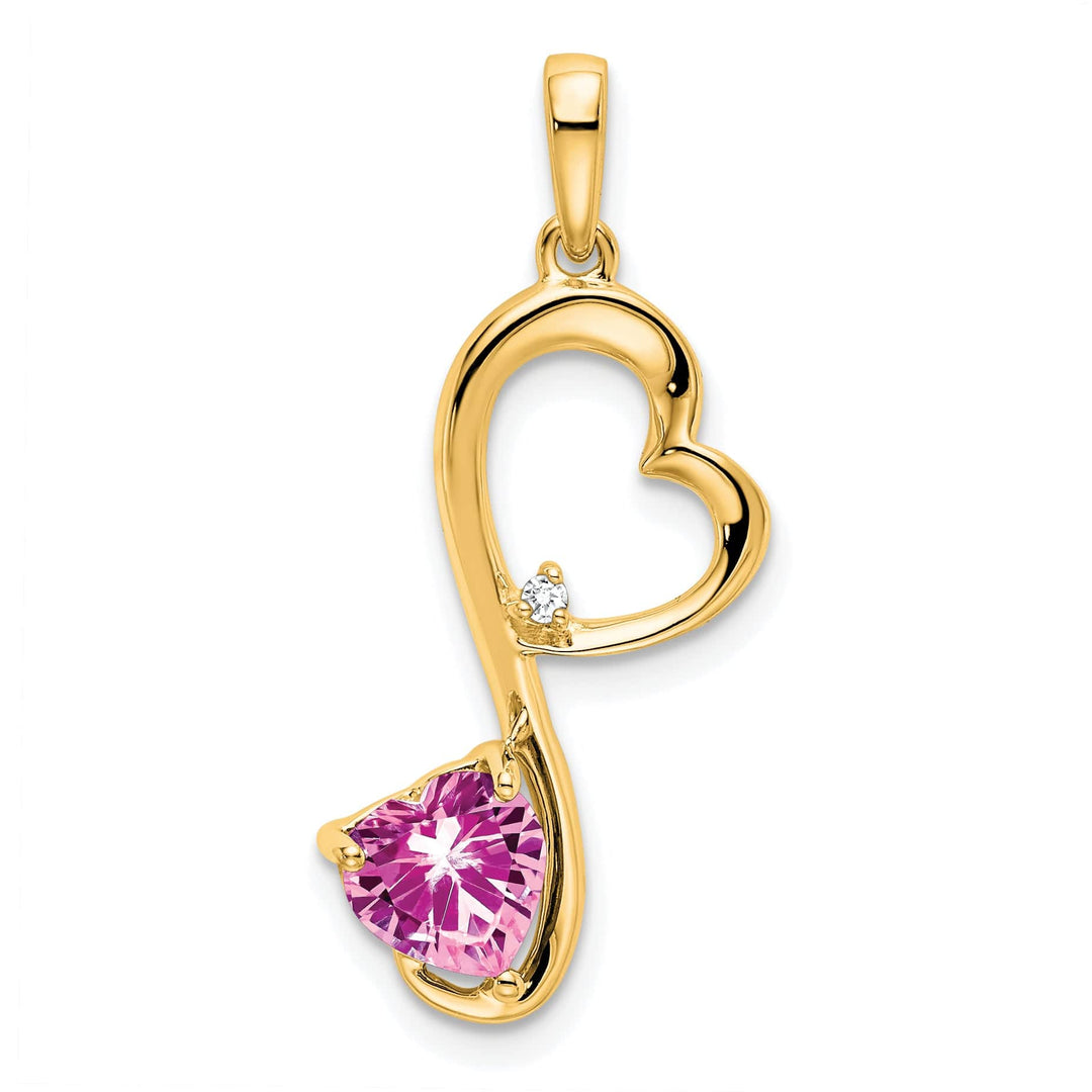 Lovely Rita's Pendants & Charms 14k Yellow Gold Created Pink Sapphire Diamond Heart Pendant