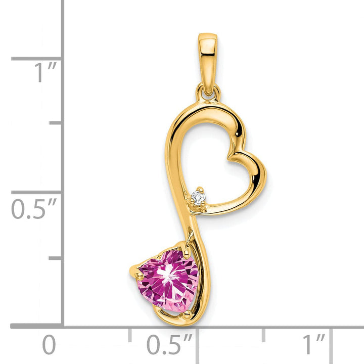 Lovely Rita's Pendants & Charms 14k Yellow Gold Created Pink Sapphire Diamond Heart Pendant