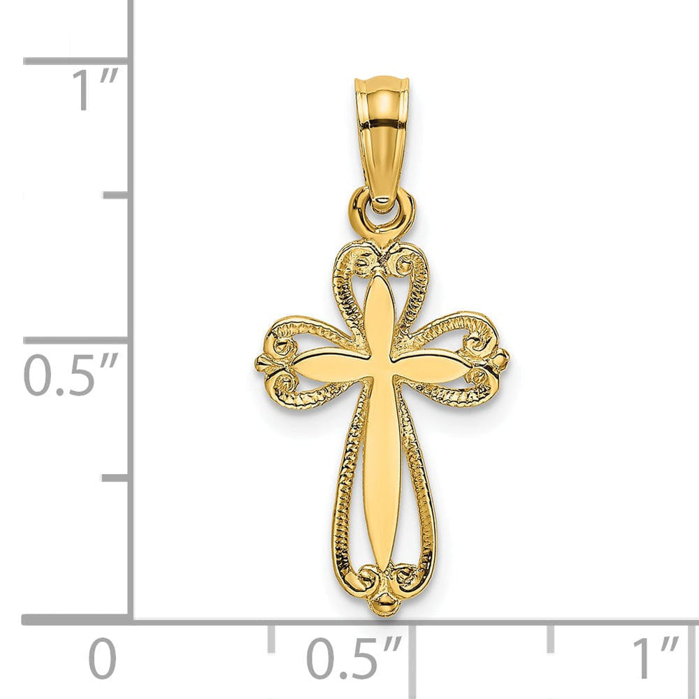 Lovely Rita's Pendants & Charms 14k Yellow Gold Detailed Cut-Out Design Budded Cross