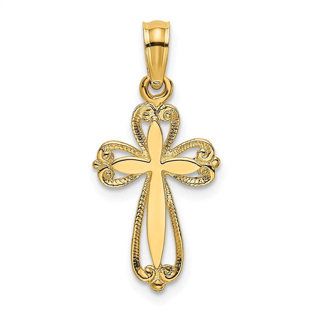 Lovely Rita's Pendants & Charms 14k Yellow Gold Detailed Cut-Out Design Budded Cross