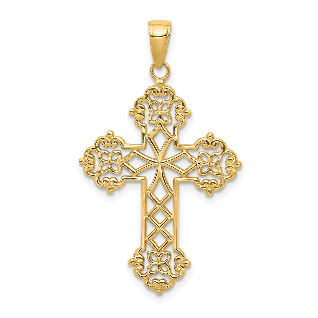Lovely Rita's Pendants & Charms 14K Yellow Gold Detailed Design Fluer de Lis Cross Pendant