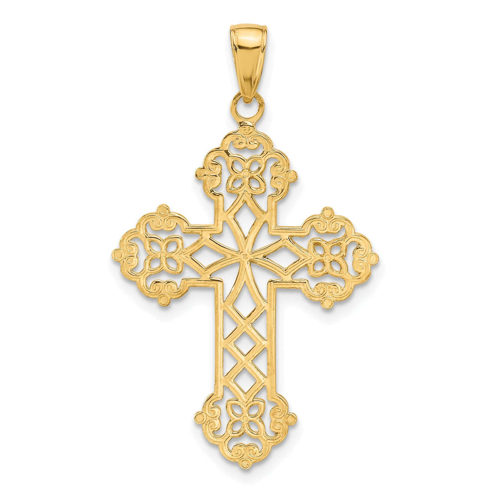 Lovely Rita's Pendants & Charms 14K Yellow Gold Detailed Design Fluer de Lis Cross Pendant
