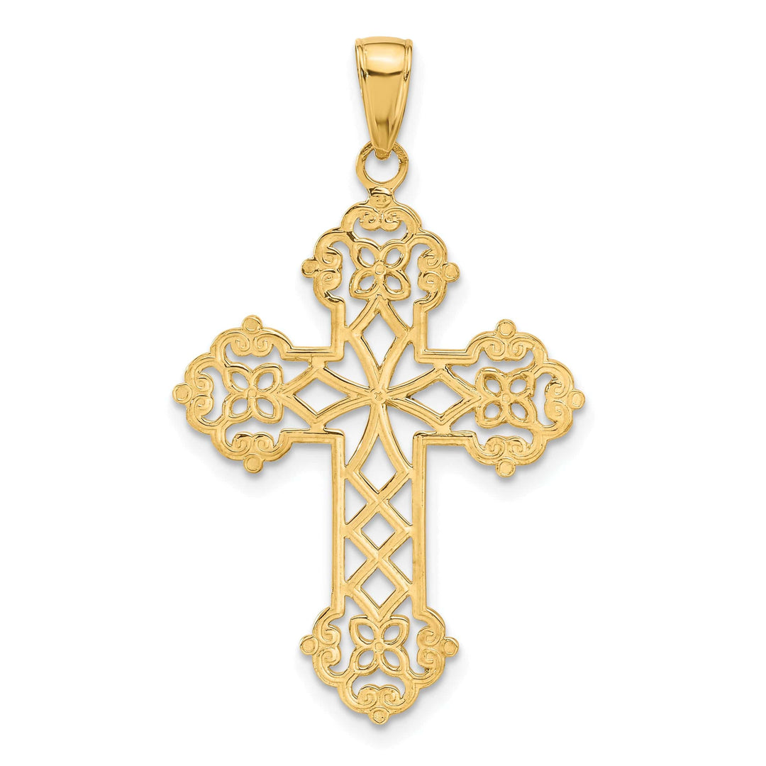 Lovely Rita's Pendants & Charms 14K Yellow Gold Detailed Design Fluer de Lis Cross Pendant