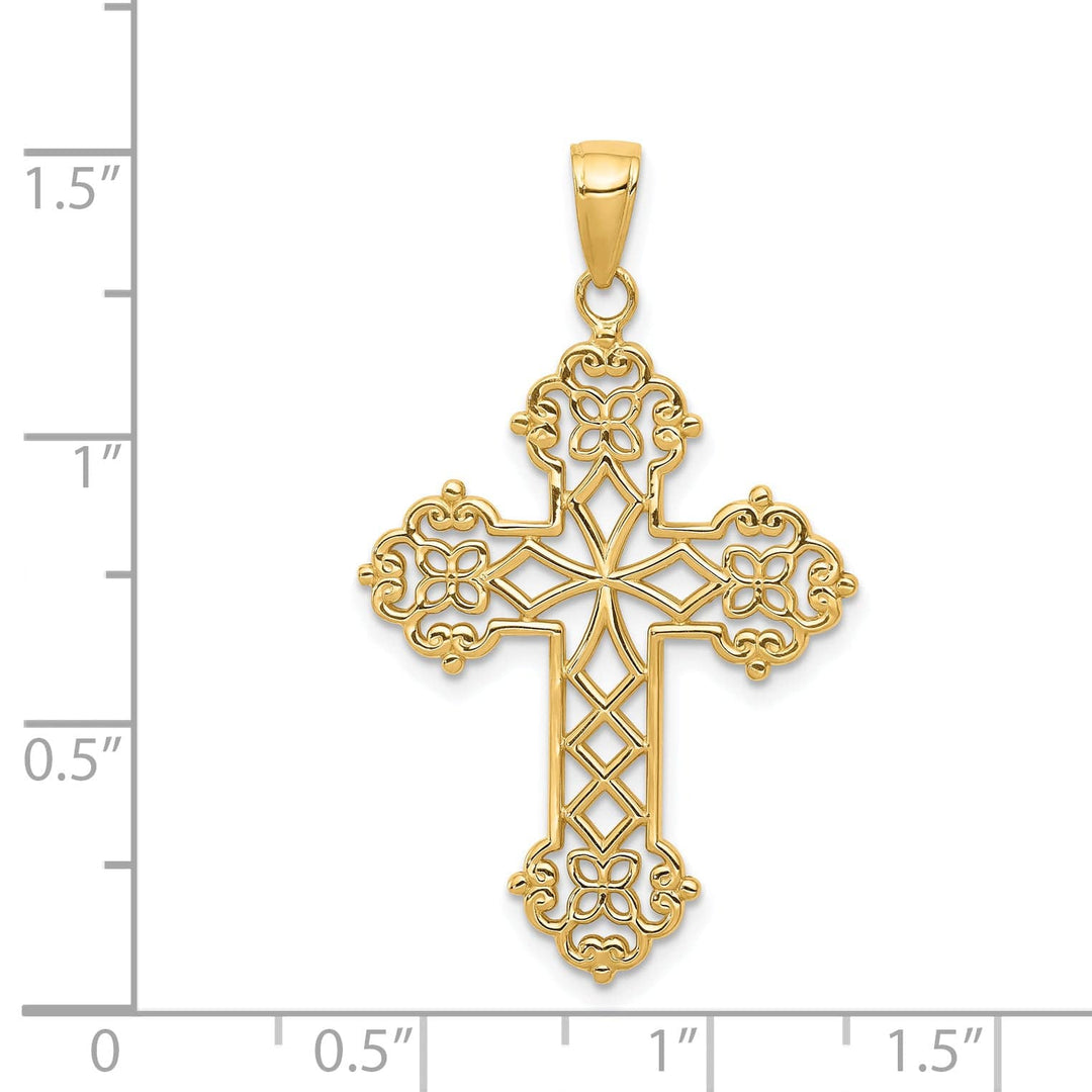 Lovely Rita's Pendants & Charms 14K Yellow Gold Detailed Design Fluer de Lis Cross Pendant