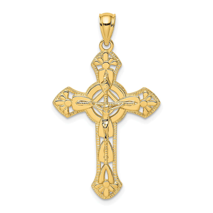 Lovely Rita's Pendants & Charms 14K Yellow Gold Elegant Celtic Crucifix with Floral Tips Charm