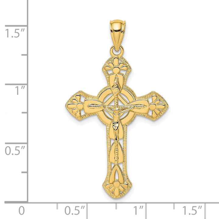 Lovely Rita's Pendants & Charms 14K Yellow Gold Elegant Celtic Crucifix with Floral Tips Charm
