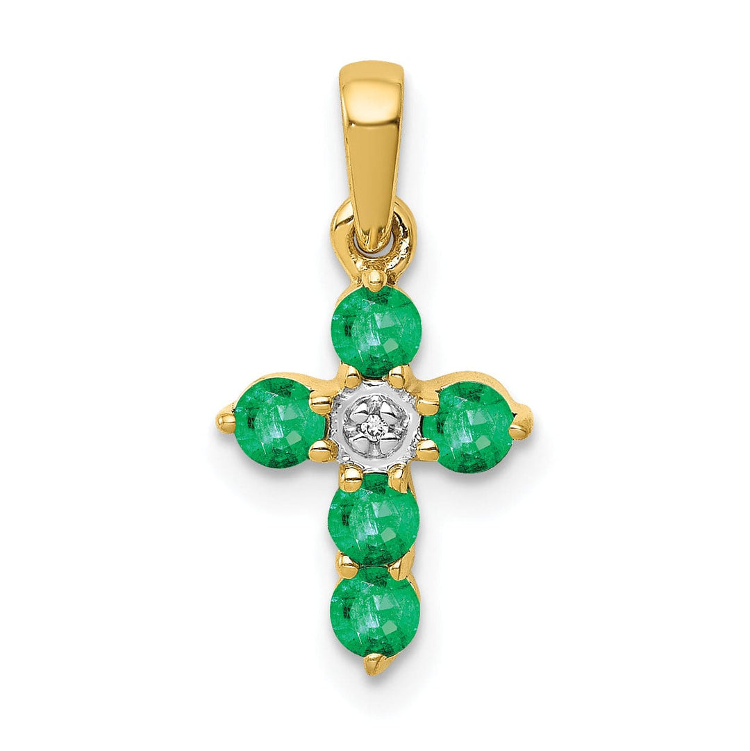Lovely Rita's Pendants & Charms 14k Yellow Gold Emerald & Diamond Cross Design Pendant