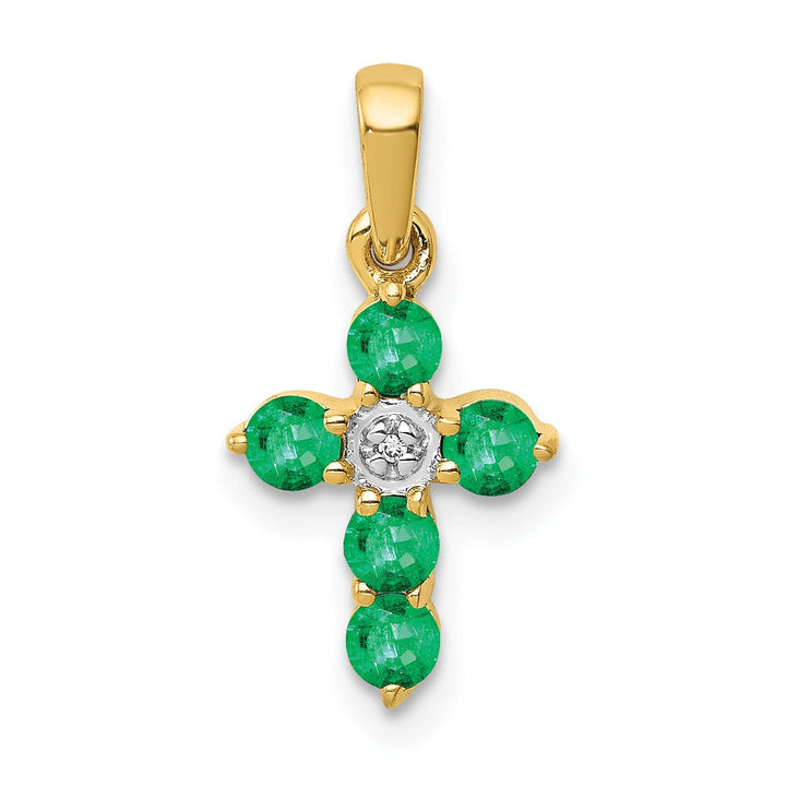 Lovely Rita's Pendants & Charms 14k Yellow Gold Emerald & Diamond Cross Design Pendant