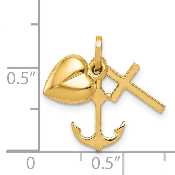 Lovely Rita's Pendants & Charms 14k Yellow Gold Faith, Hope & Charity Heart Cross Anchor Pendant