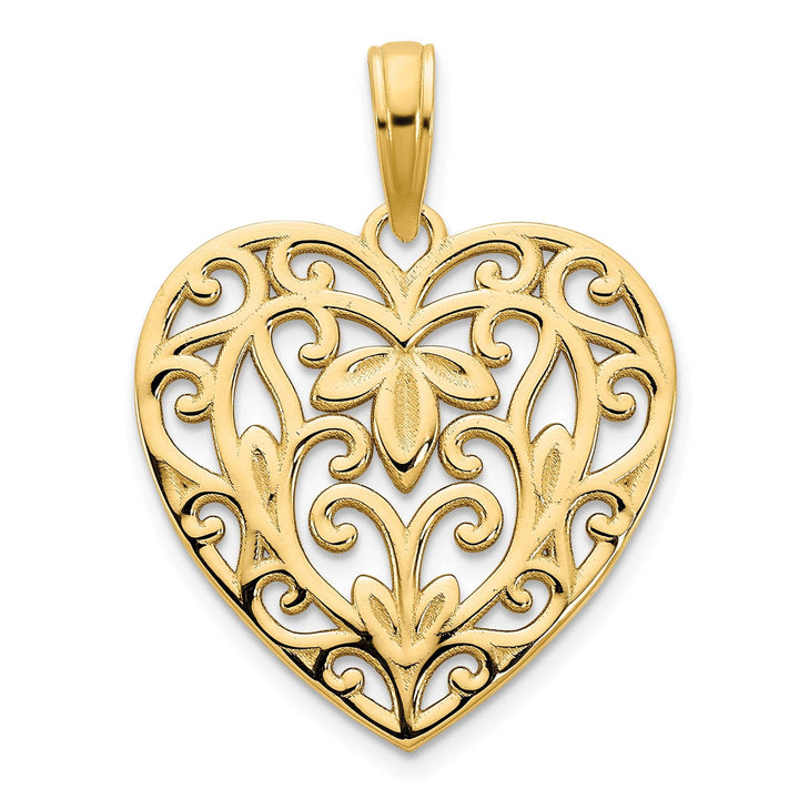 Lovely Rita's Pendants & Charms 14k Yellow Gold Fancy Filigree Design Heart Pendant