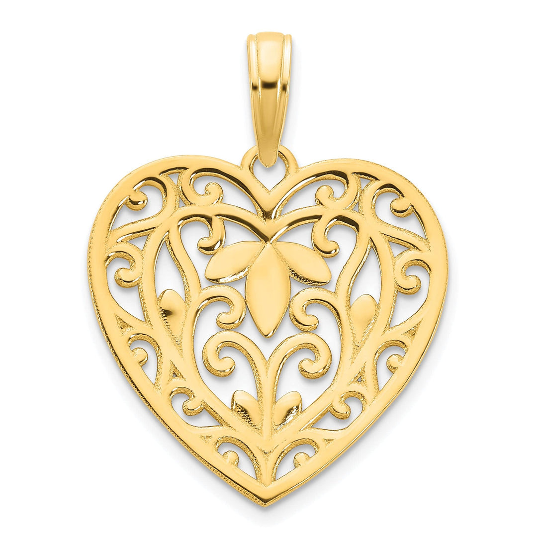 Lovely Rita's Pendants & Charms 14k Yellow Gold Fancy Filigree Design Heart Pendant