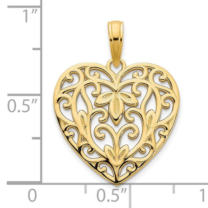 Lovely Rita's Pendants & Charms 14k Yellow Gold Fancy Filigree Design Heart Pendant
