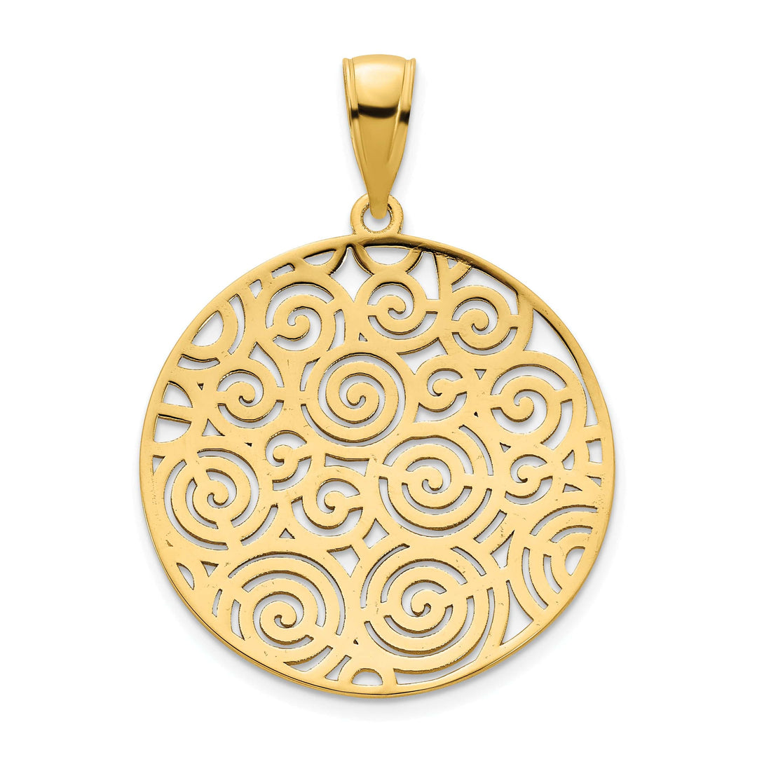 Lovely Rita's Pendants & Charms 14k Yellow Gold Fancy Filigree Swirl Design Disc Pendant