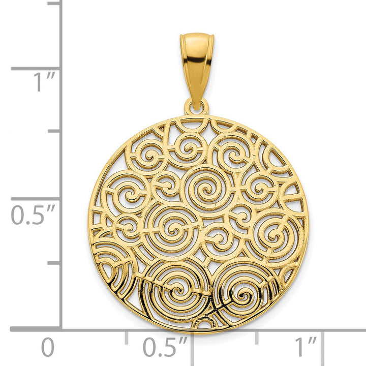 Lovely Rita's Pendants & Charms 14k Yellow Gold Fancy Filigree Swirl Design Disc Pendant