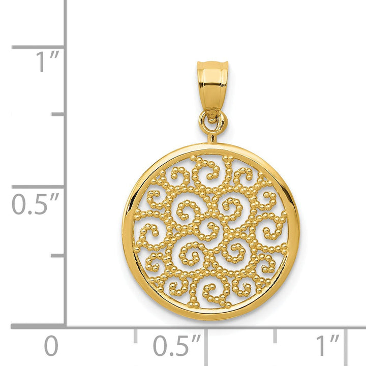 Lovely Rita's Pendants & Charms 14k Yellow Gold Filigree Design Round Pendant