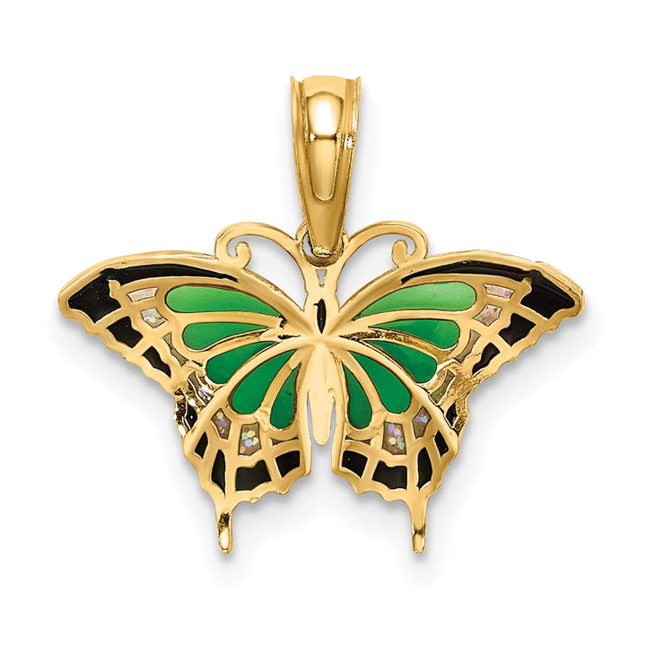 Lovely Rita's Pendants & Charms 14K Yellow Gold Green, Black Enameled Butterfly Charm Pendant
