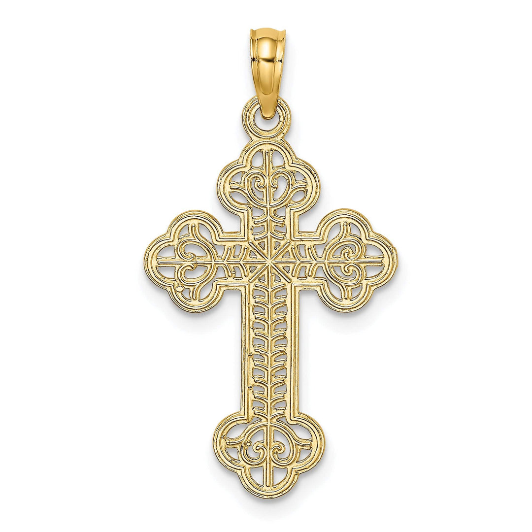 Lovely Rita's Pendants & Charms 14k Yellow Gold Intricate Lacey Budded Cross Pendant