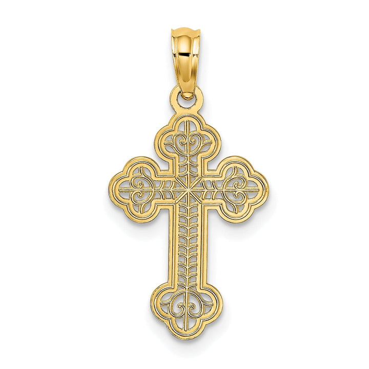Lovely Rita's Pendants & Charms 14K Yellow Gold Lacey Center Design Budded Cross Pendant