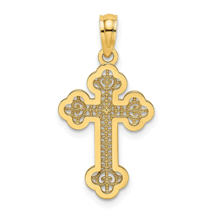 Lovely Rita's Pendants & Charms 14K Yellow Gold Lacey Center Design Budded Cross Pendant