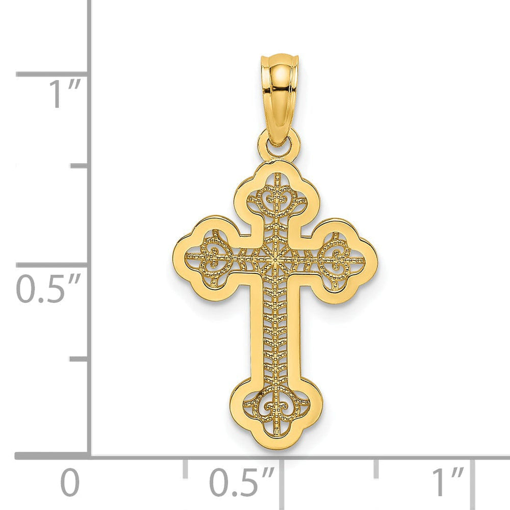 Lovely Rita's Pendants & Charms 14K Yellow Gold Lacey Center Design Budded Cross Pendant