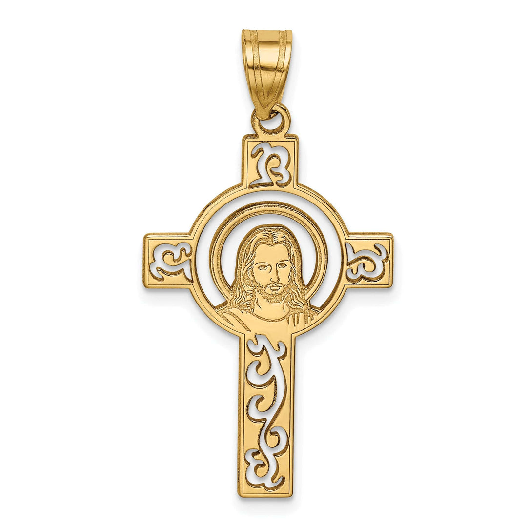 Lovely Rita's Pendants & Charms 14K Yellow Gold Laser Cut Jesus Face Cross Charm