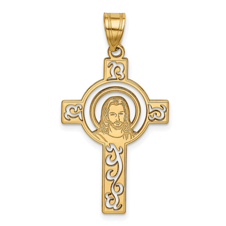 Lovely Rita's Pendants & Charms 14K Yellow Gold Laser Cut Jesus Face Cross Charm