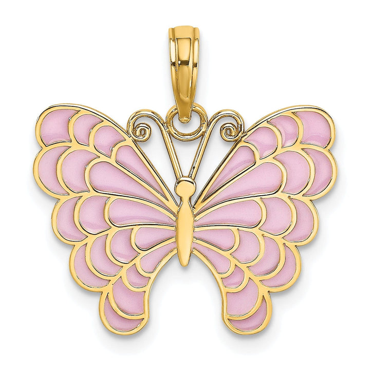 Lovely Rita's Pendants & Charms 14K Yellow Gold Lavender Enameled Butterfly Pendant
