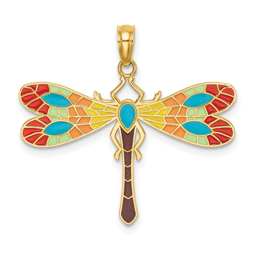 Lovely Rita's Pendants & Charms 14K Yellow Gold Multi-Color Enamel Finish Dragonfly Charm Pendant