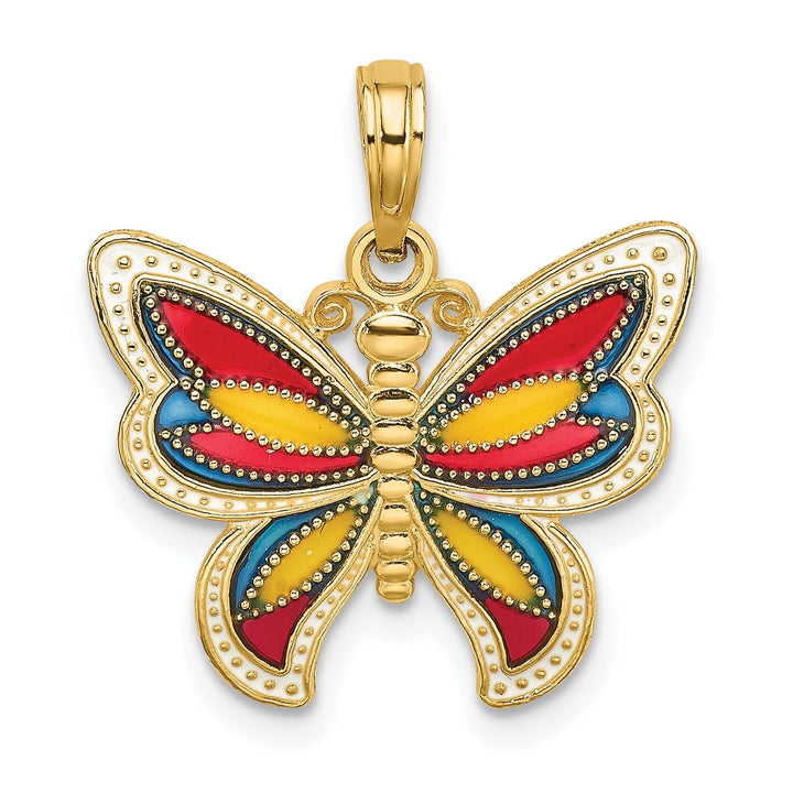 Lovely Rita's Pendants & Charms 14K Yellow Gold Multi-Color Enameled Beaded Wings Butterfly Pendant