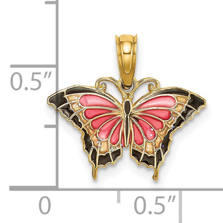 Lovely Rita's Pendants & Charms 14K Yellow Gold Multi-Color Enameled Butterfly Charm Pendant