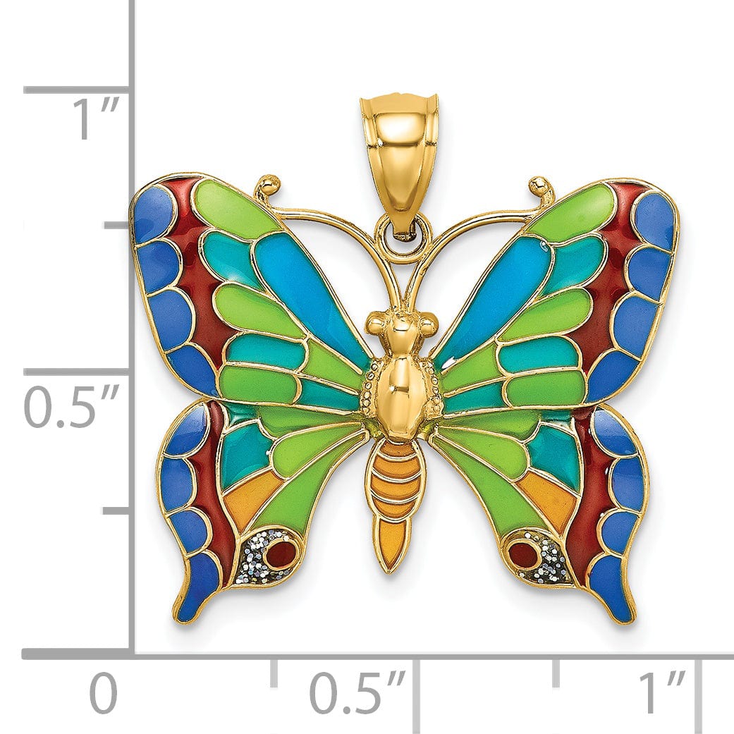 Lovely Rita's Pendants & Charms 14K Yellow Gold Multi-color Enameled Butterfly Pendant