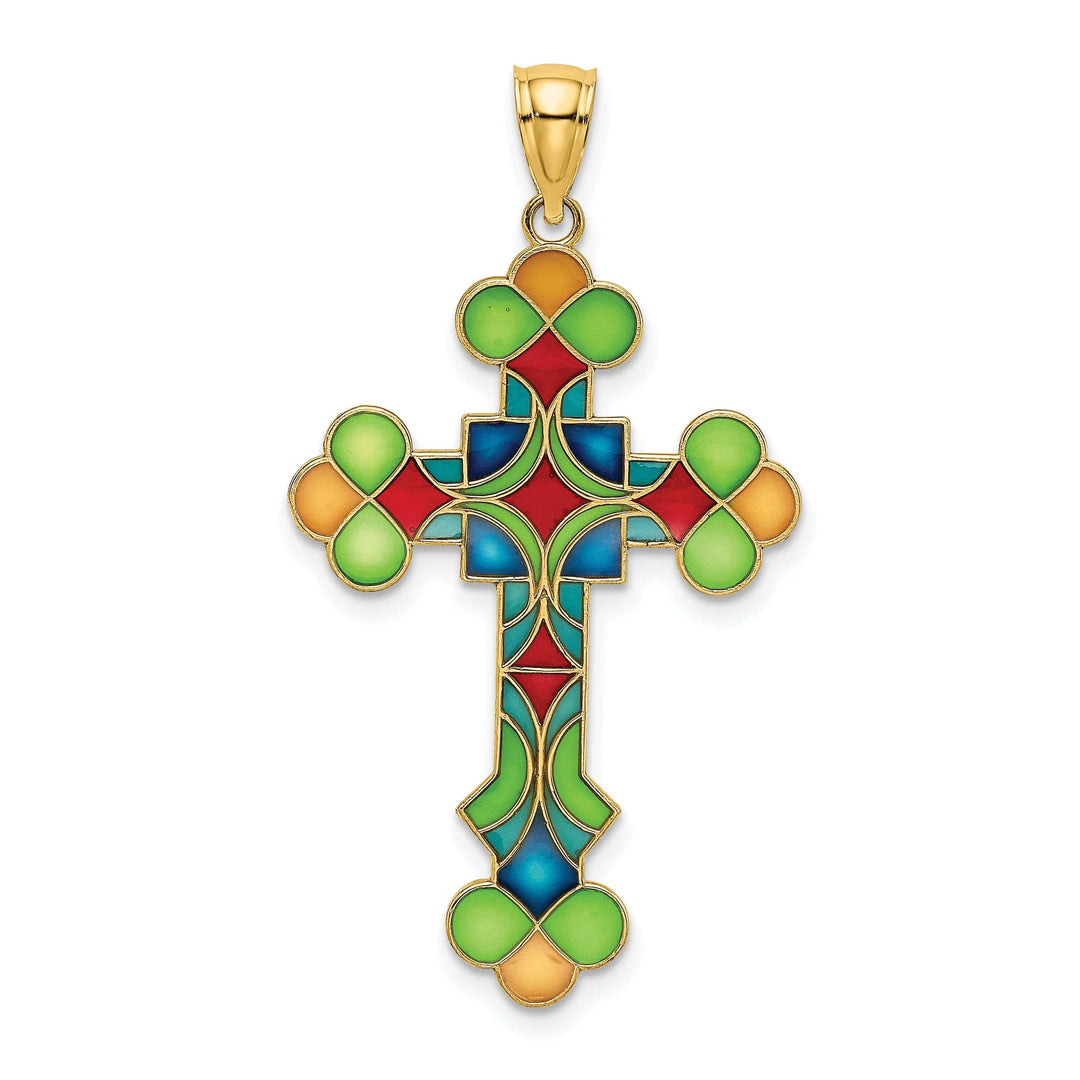 Lovely Rita's Pendants & Charms 14k Yellow Gold Multi-Color Enameled Cross Pendant