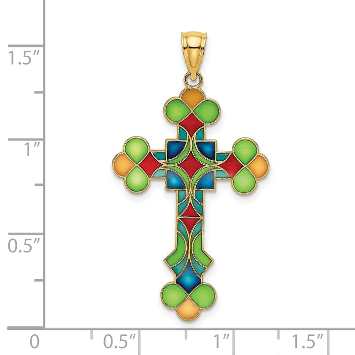 Lovely Rita's Pendants & Charms 14k Yellow Gold Multi-Color Enameled Cross Pendant