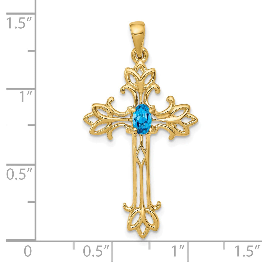 Lovely Rita's Pendants & Charms 14k Yellow Gold Oval Shape Blue Topaz Stone Cross Pendant