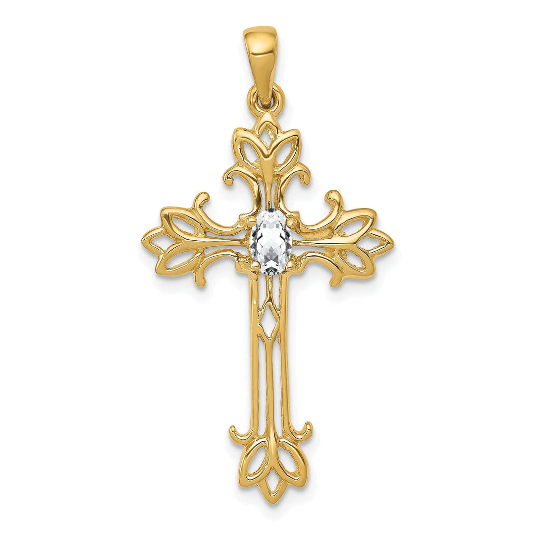 Lovely Rita's Pendants & Charms 14k Yellow Gold Oval Shape Cubic Zirconia Stone Cross Pendant