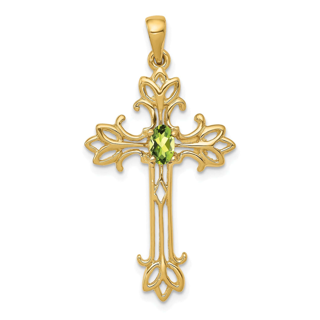 Lovely Rita's Pendants & Charms 14k Yellow Gold Oval Shape Peridot Stone Cross Pendant