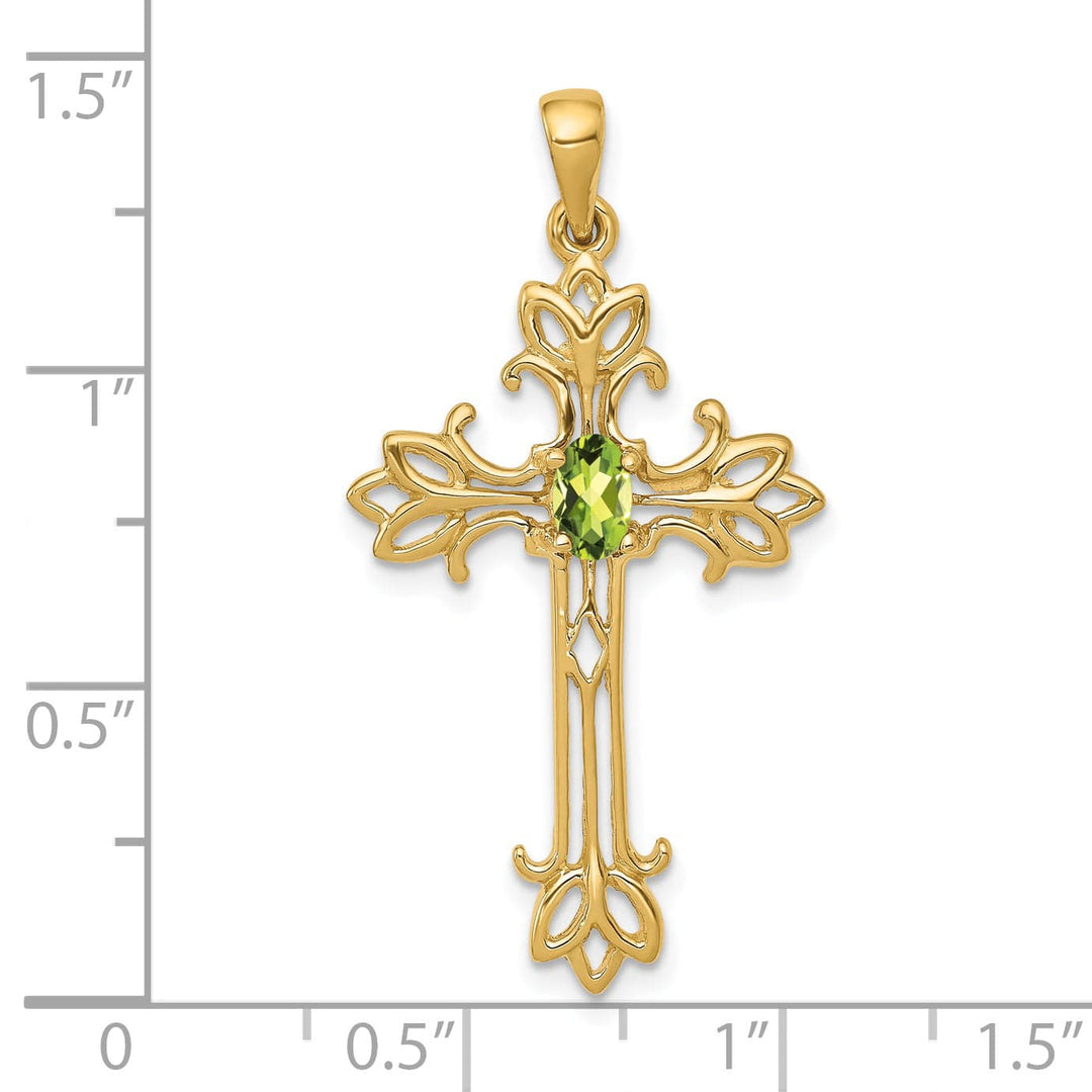 Lovely Rita's Pendants & Charms 14k Yellow Gold Oval Shape Peridot Stone Cross Pendant