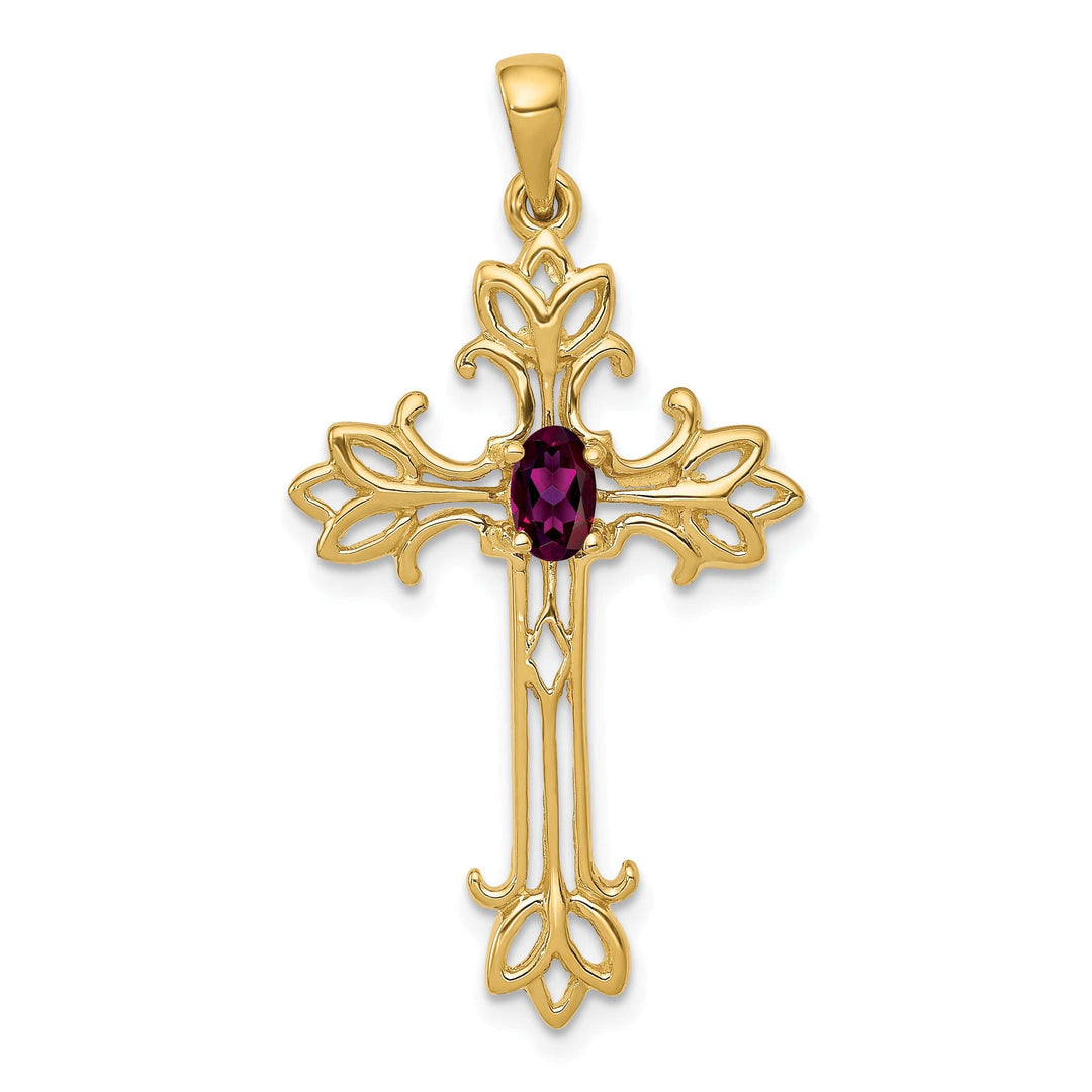 Lovely Rita's Pendants & Charms 14k Yellow Gold Oval Shape Rhodolite Garnet Cross Pendant