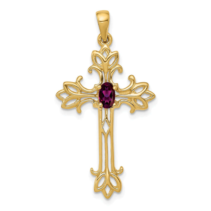 Lovely Rita's Pendants & Charms 14k Yellow Gold Oval Shape Rhodolite Garnet Cross Pendant