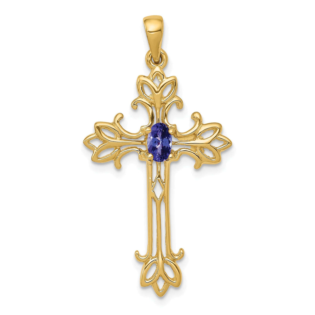 Lovely Rita's Pendants & Charms 14k Yellow Gold Oval Shape Tanzanite Stone Cross Pendant