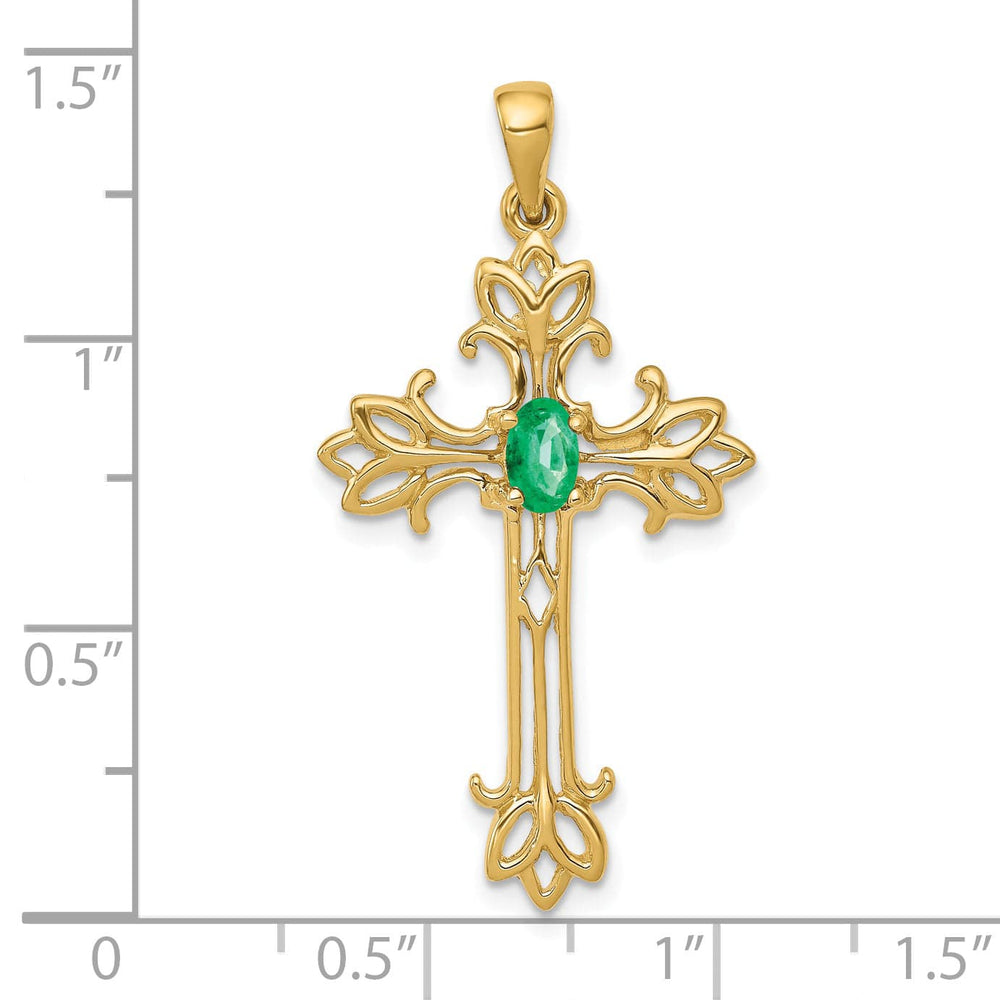 Lovely Rita's Pendants & Charms 14k Yellow Gold Oval Stone Emerald Cross Design Pendant