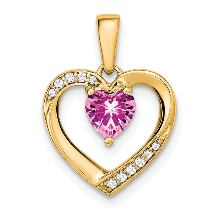 Lovely Rita's Pendants & Charms 14k Yellow Gold Pink Sapphire and Diamond Heart Pendant