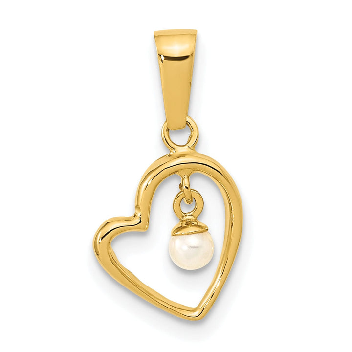 Lovely Rita's Pendants & Charms 14k Yellow Gold Polished 2.5-3mm Freshwater Cultured Pearl Open Heart Pendant