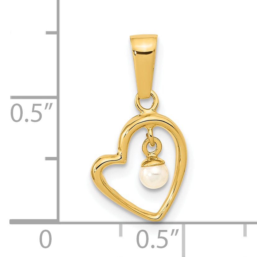 Lovely Rita's Pendants & Charms 14k Yellow Gold Polished 2.5-3mm Freshwater Cultured Pearl Open Heart Pendant
